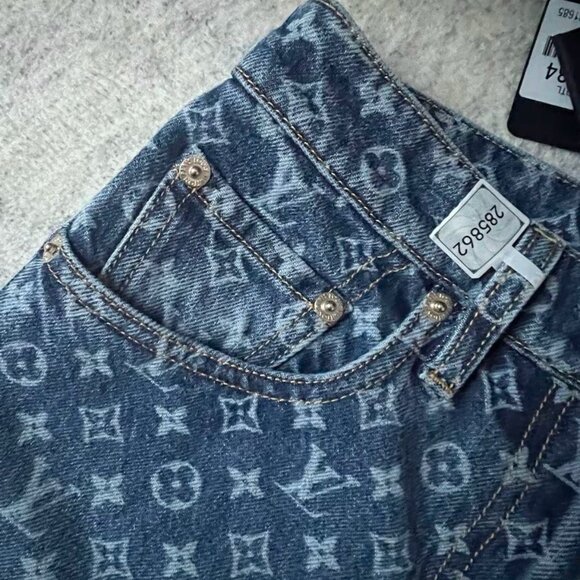 LOUIS VUITTON jacquard all-over print zip-up jeans - Picture 4 of 13